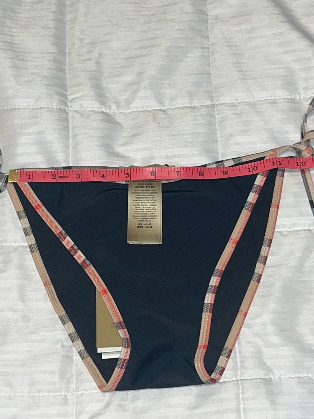 Burberry Plaid Trim Logo Black Triangle Halter Tie Side Bikini Set Size M NEW - Picture 4 of 9